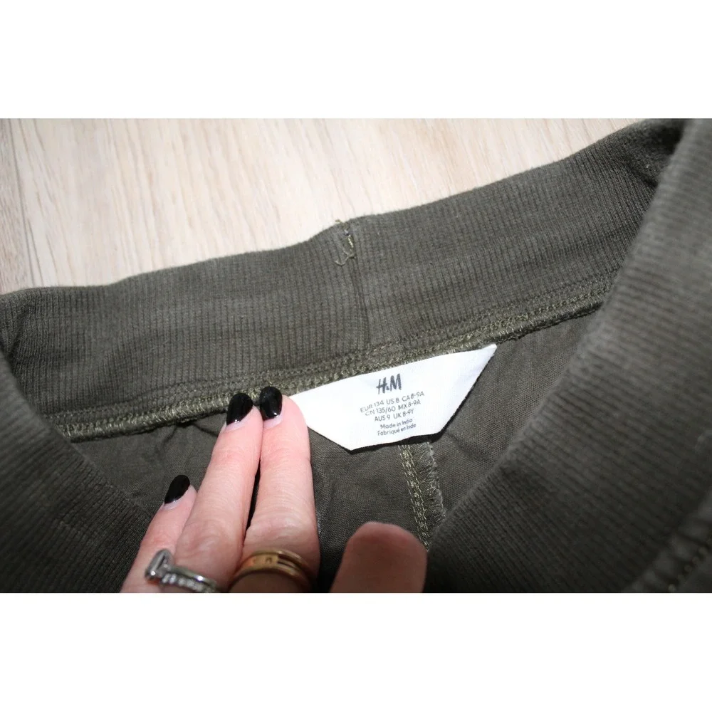 H&M Kids Olive‎ Green Cargo Jogger Pants Elastic Waist Size 8-9Y Utility